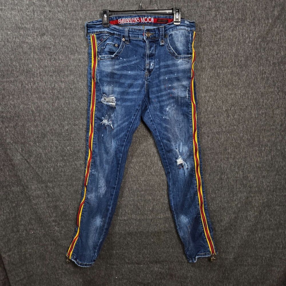 Smugglers Moon Jeans Mens Blue 34x32 Skinny Distressed Button Fly Goth Y2k